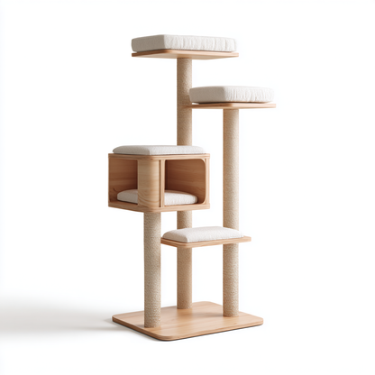 Helqon Modern Wood Cat Tower with Condo - 60"
